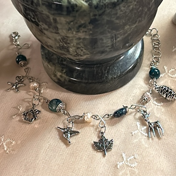 Dark Green Stones with Assorted Nature charms - Picture 1 of 8